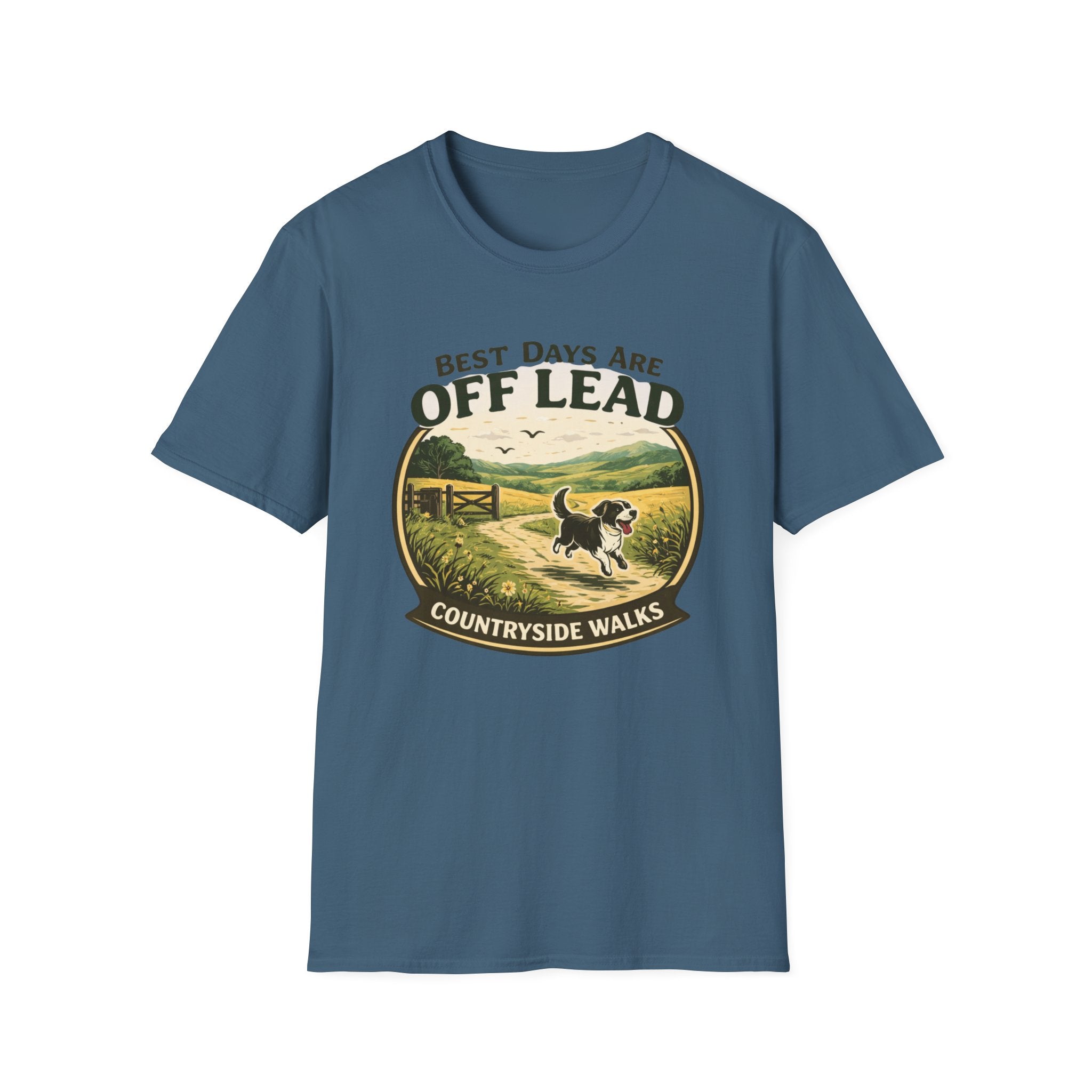 Best Days are Off Lead t-shirt detail shot – dog walker gift UK