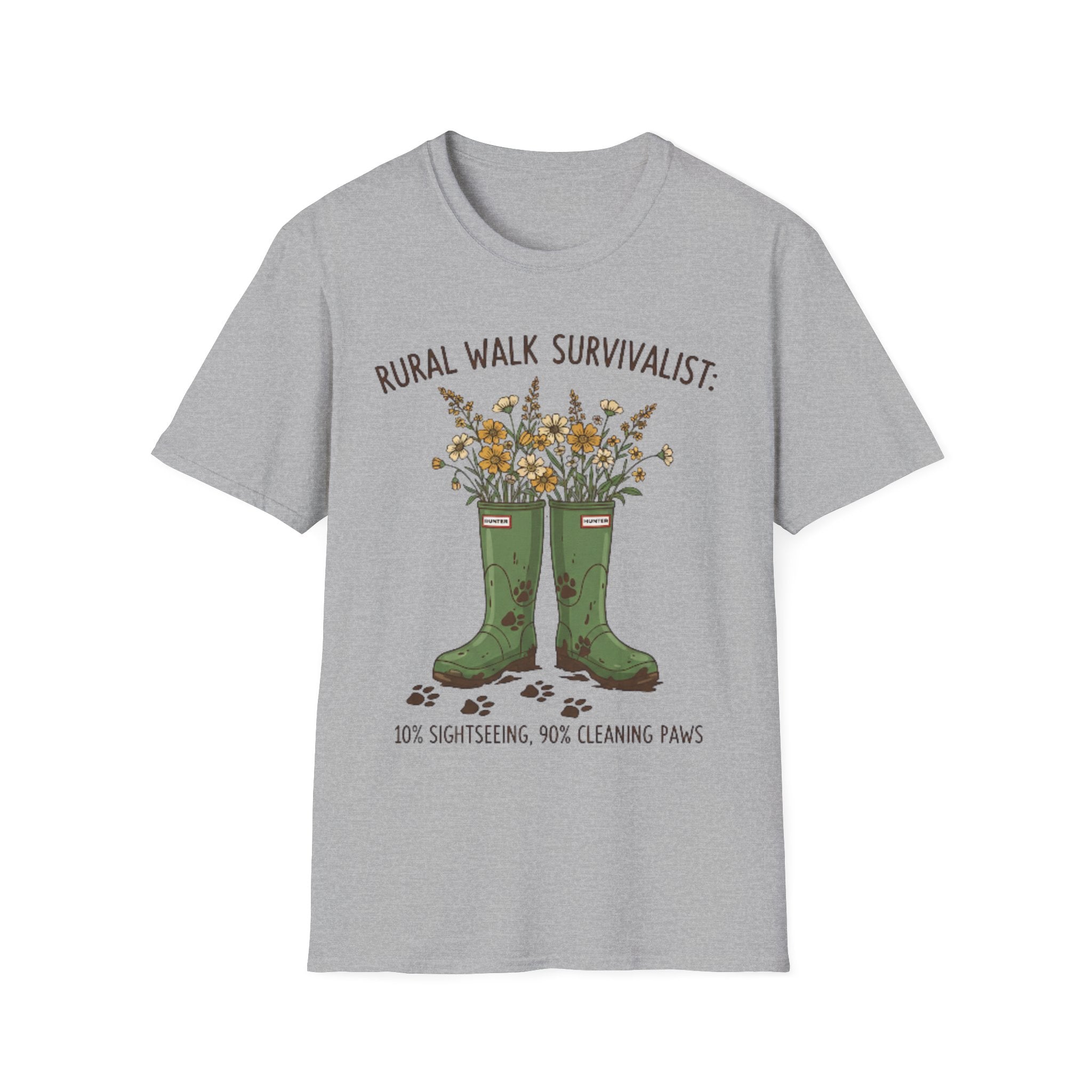 Rural Walk Survivalist dog tee detail – country walk dog lover gift UK